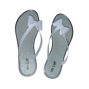 Fifth & Luxe Silver & White Sparkle Bow Sandals Size 11